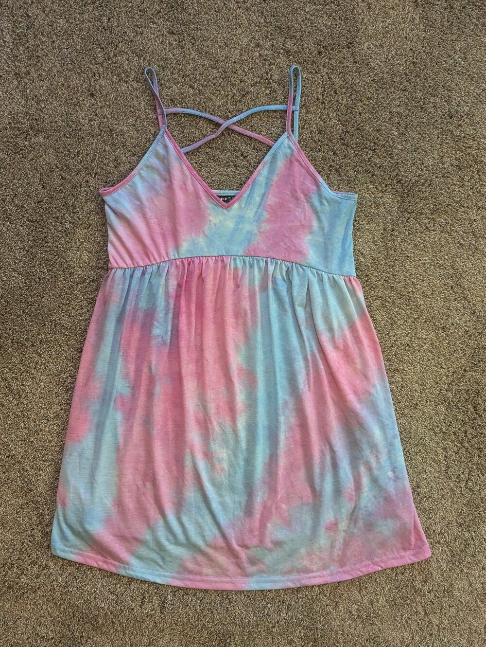 SHEIN Pink and Light Blue Tie-Dye V-Neck Sundress Size 8/10